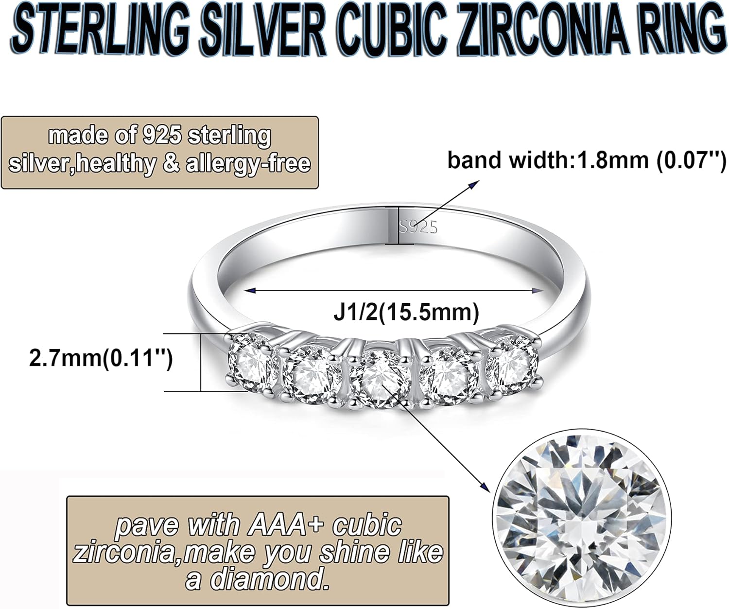 Buy Cerslimo Silver Rings For Women, 925 Sterling Silver Cubic Zirconia Ring,  Eternity Promise Wedding Engagement Ring Jewelry Gift For Her Girls Size  5-9 (J1/2, L1/2, O, Q, R) Online In Indonesia. B098Swqbvt