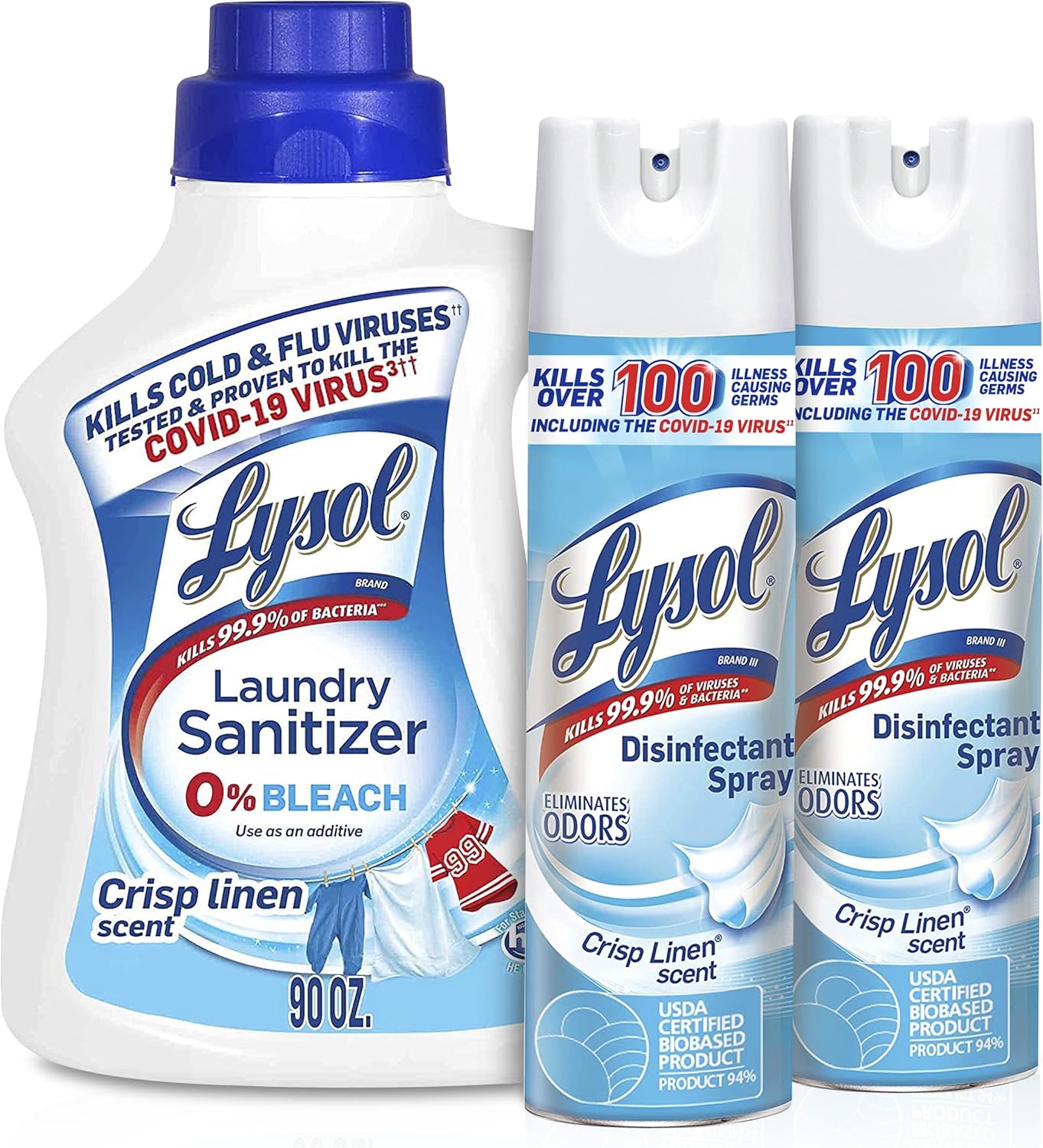 Buy Lysol Laundry Sanitizer, Antibacterial Fabric Sanitizer, Crisp Linen,  90Oz + Lysol Disinfectant Spray, Sanitizing And Antibacterial Spray, Crisp  Linen, 2 Count, 19 Fl Oz Each Online In Indonesia. B096C3Xtrb